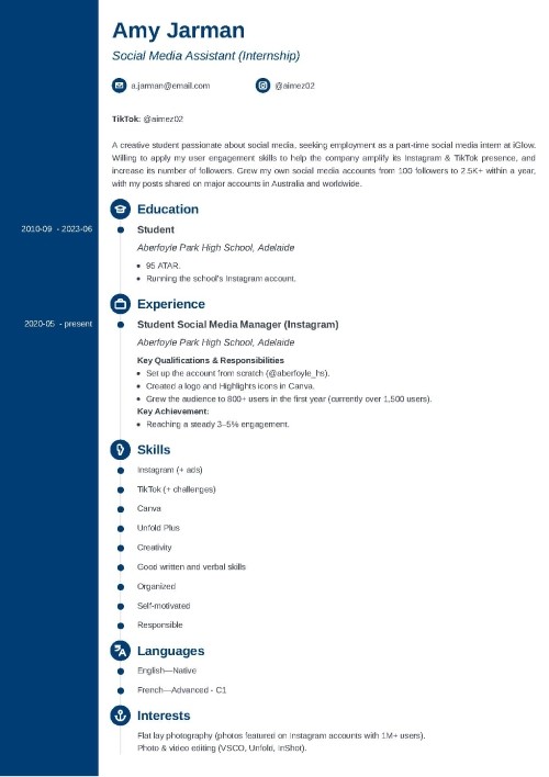 resume for school students australia
